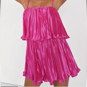 Vibrant Pink Pleated Romper